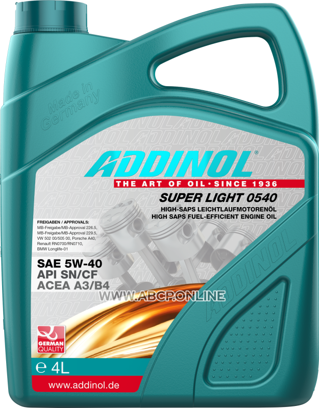 ADDINOL
4014766251022
Масло моторное синтетика ADDINOL Super Light 0540 5W-40 4 л.