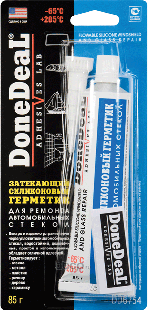 Герметик для автостекол затекающий прозрачный 85гр от -65C до +205 C, DoneDeal DD6754