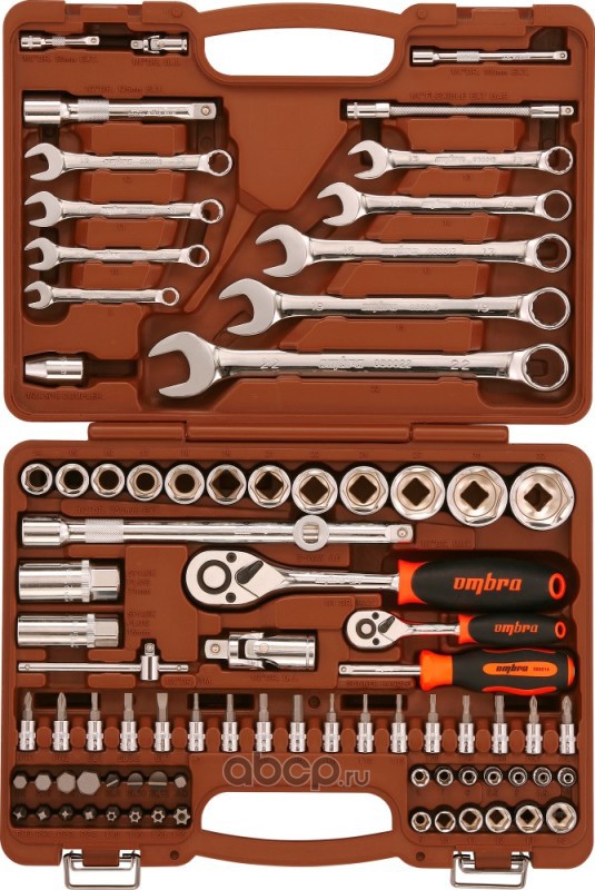 Набор инструмента универсальный 1/4", 1/2"DR, 82 предмета, OMBRA OMT82S