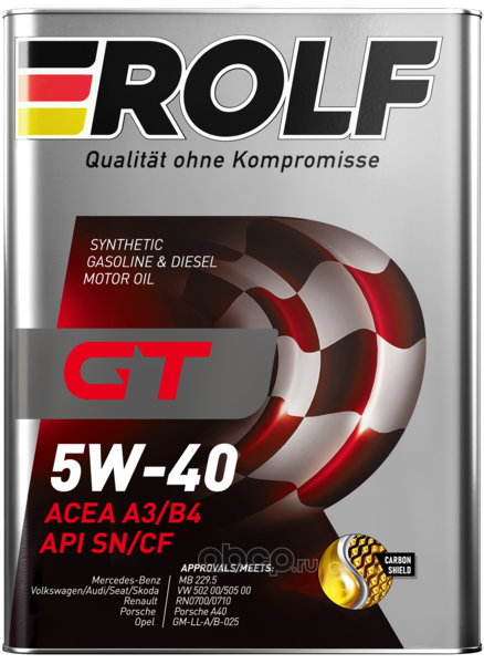 GT SAE 5W-40 ACEA A3/B4 API SN/CF синтетика 5W-40 4 л., ROLF 322229