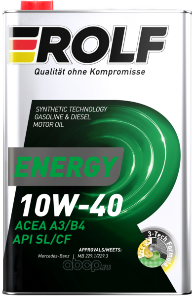 Energy SAE 10W-40 ACEA A3/B4 API SL/CF полусинтетика 10W-40 1 л., ROLF 322232