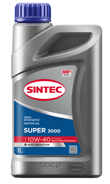 Super 3000 SAE 10W-40 API SG/CD полусинтетика 10W-40 1 л., SINTEC 600239
